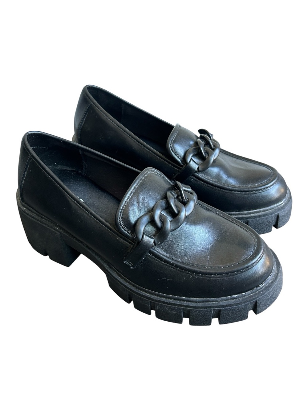 Torrid Black Chunky Lug Sole Chain Loafers Size 8.5 WW